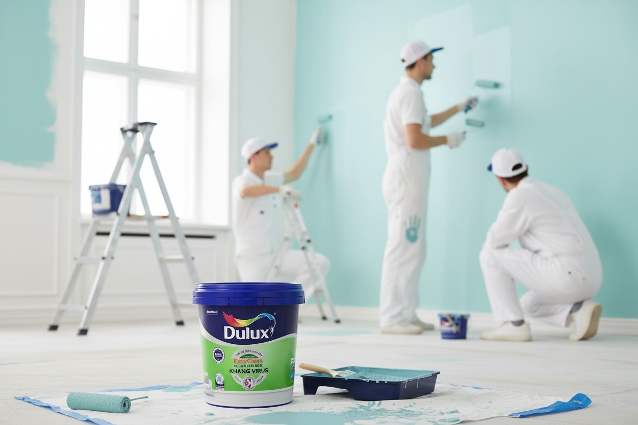 Thi công sơn DULUX EASYCLEAN KHÁNG VIRUS